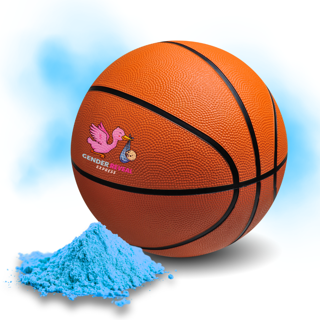 Gender Reveal Basketball with blue powder for reveal events