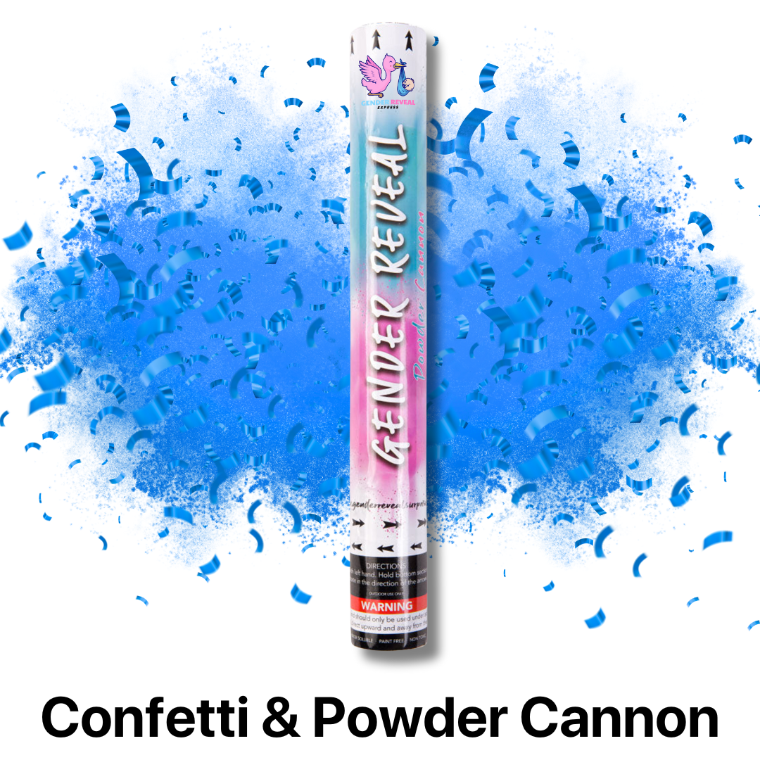 Gender Reveal Confetti and Powder Cannon with blue smoke