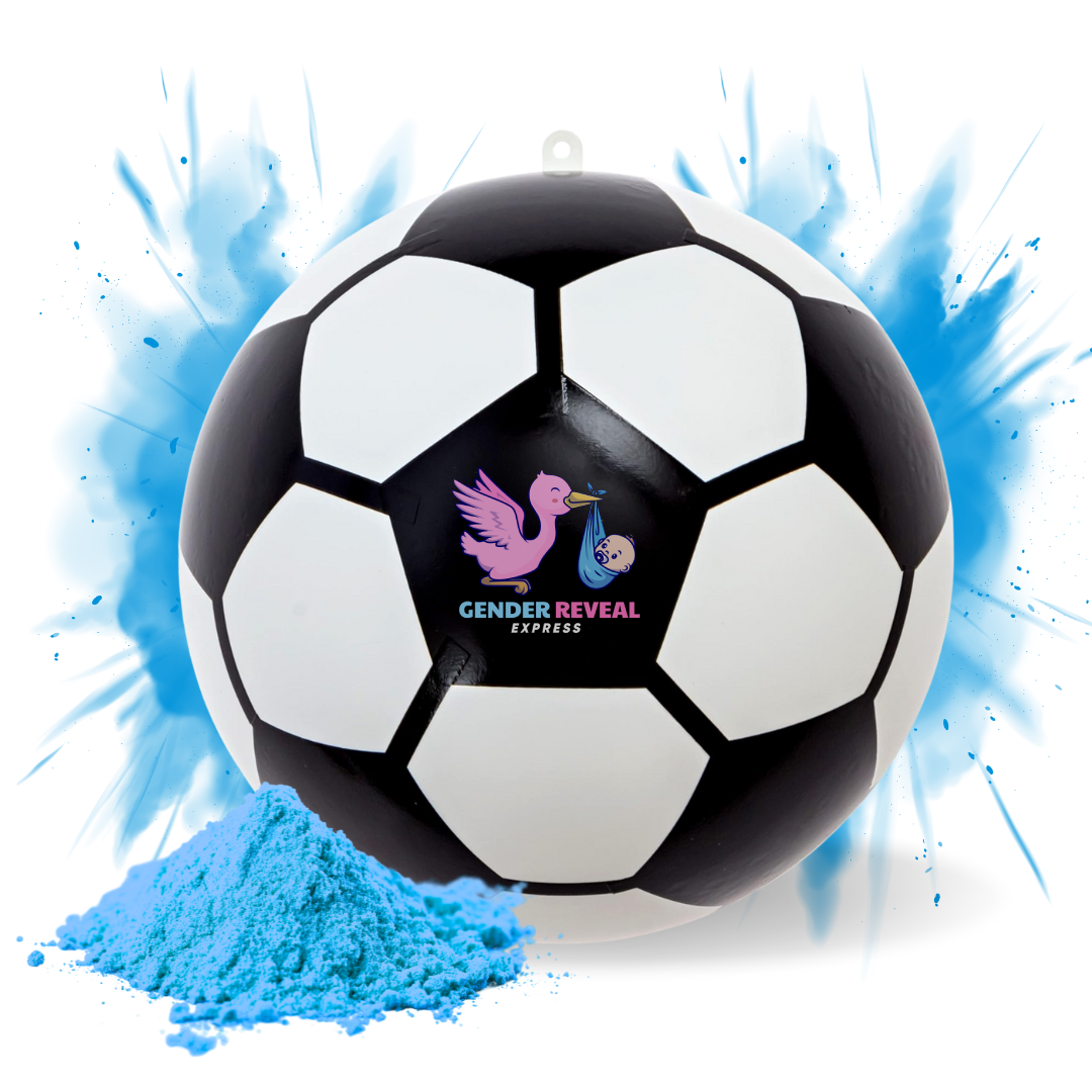 Gender Reveal Soccer Ball with blue powder for reveal events