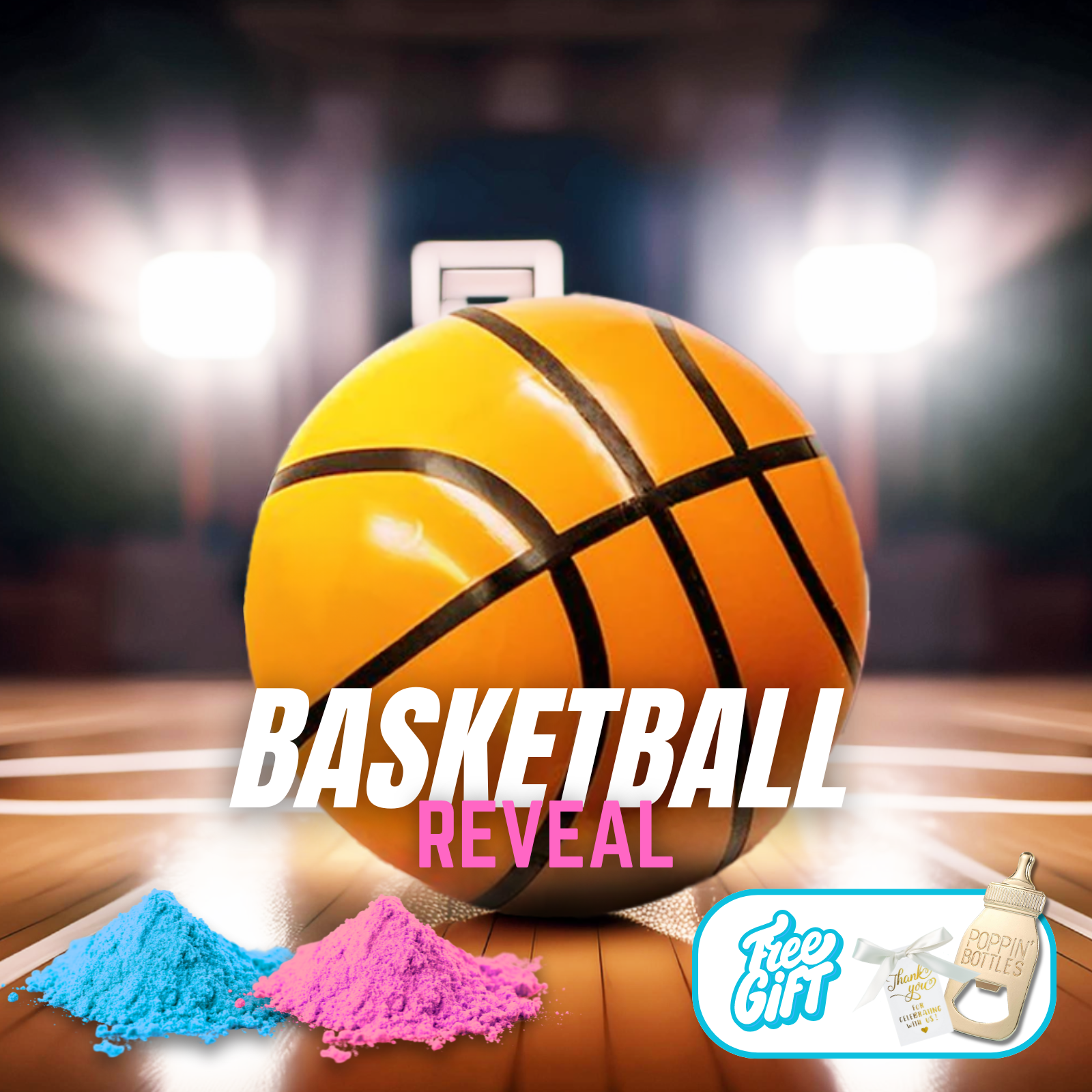 Gender Reveal Basketball with Pink and Blue powder for gender reveal party