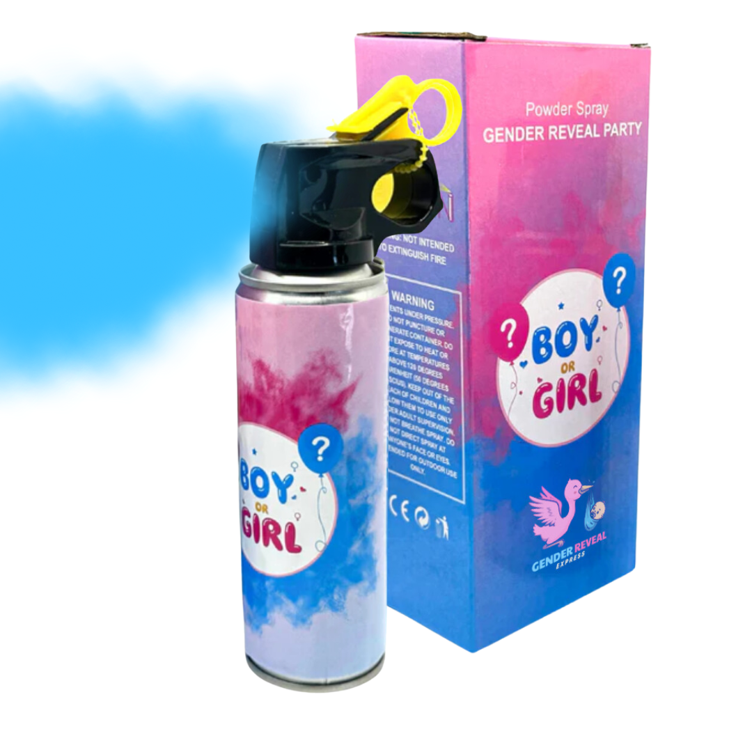 Gender reveal smoke blaster releasing blue powder, perfect for baby gender reveal celebrations