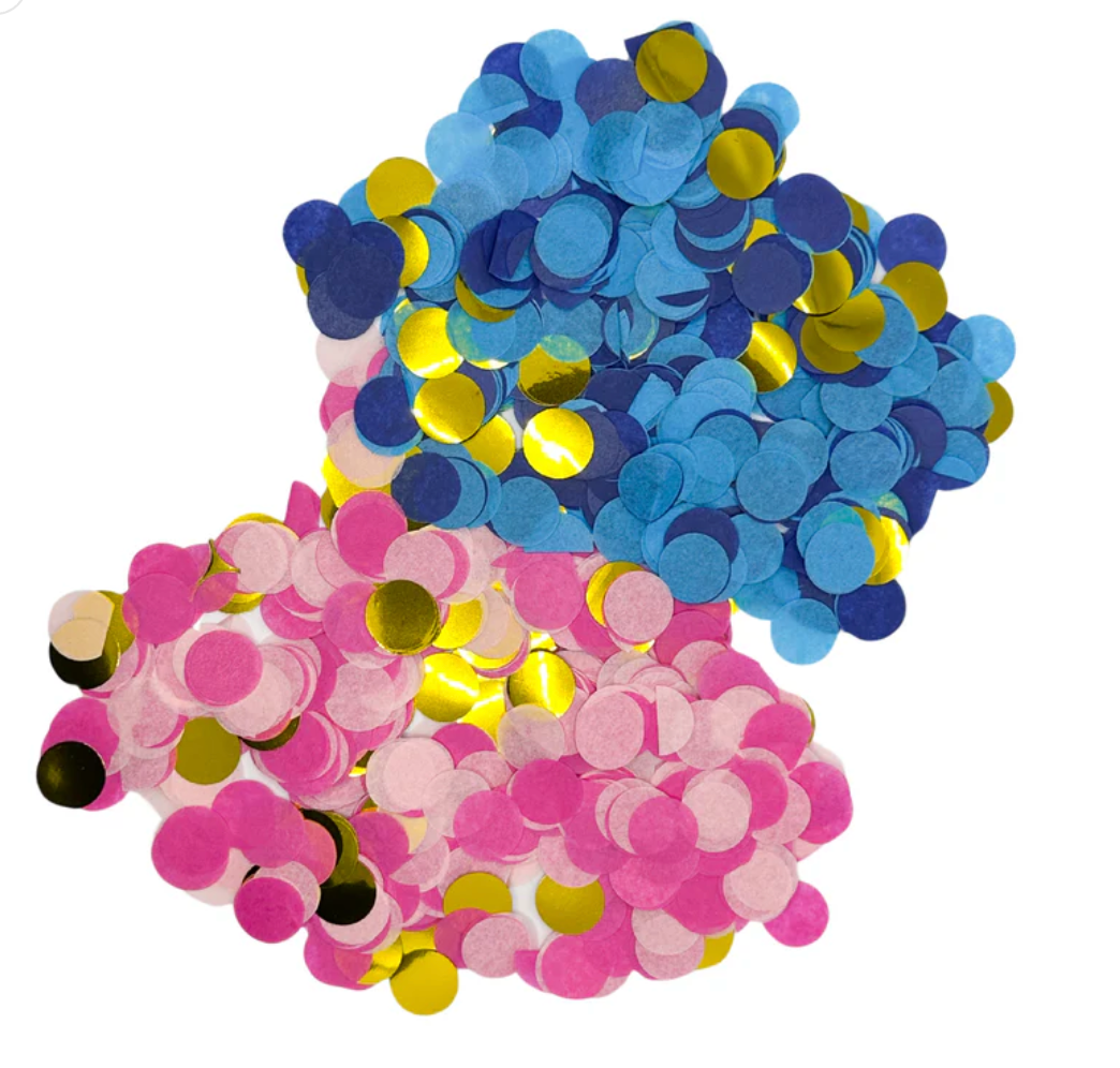 Pink and blue confetti for Gender Reveal Balloon