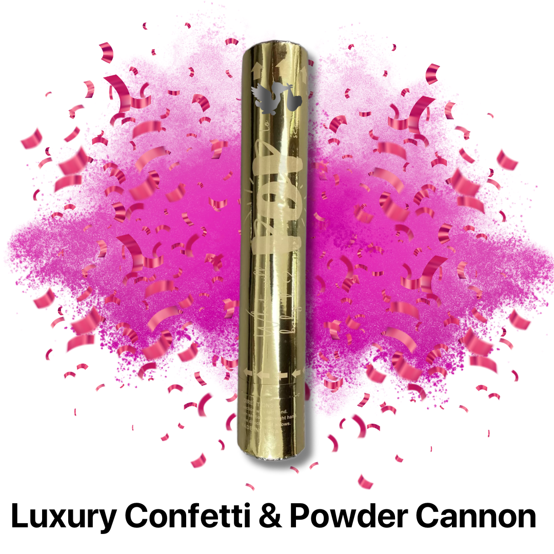 Luxury Gender Reveal Cannon with Pink confetti and powder smoke