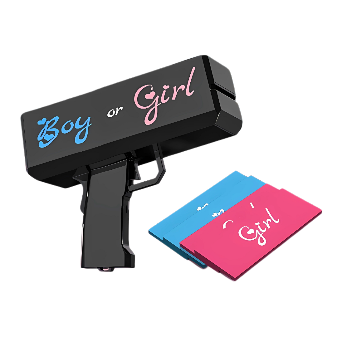 Gender Reveal Money Gun with Boy And Girl Cards